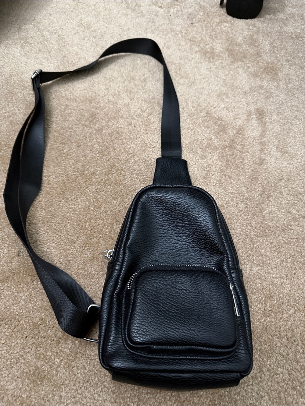 Sondra Roberts Black Mini Leather Crossbody Sling Bag